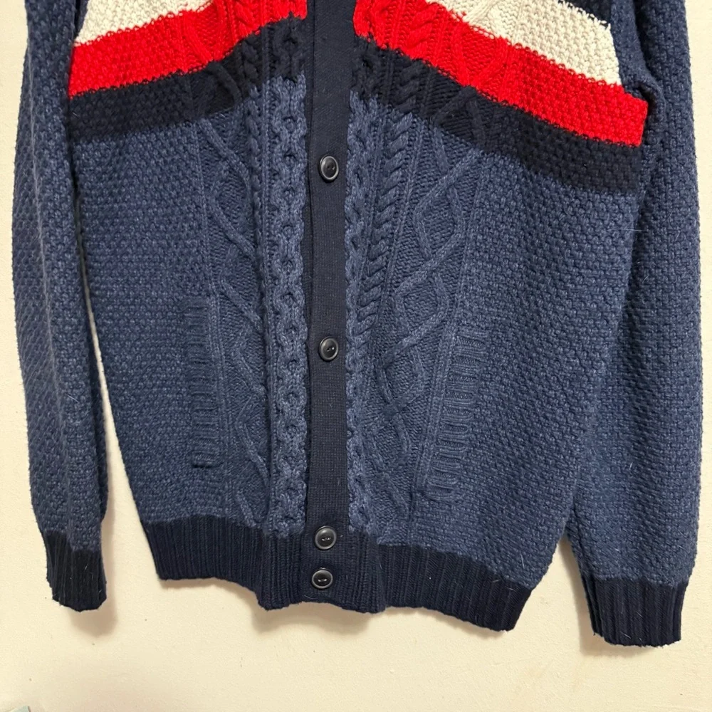 Tommy Hilfiger Navy Blue Cardigan Sweater with Red and White‎ Stripes Men’s XXL